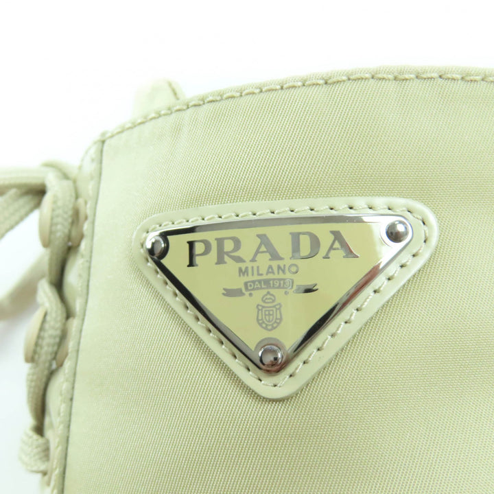 極美品★PRADA プラダ 1T782M Re-Nylon トライアングルプレート ブラッシュドレザー ショートブーツ ベージュ 37 箱・保存袋付き 伊製