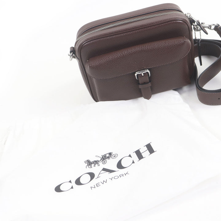 極美品□COACH コーチ CW218 ワーナー クロスボディバッグ リファインドぺブルレザー ショルダーバッグ ブラウン 保存袋付き メンズ