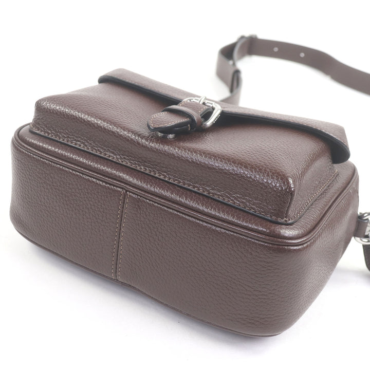 極美品□COACH コーチ CW218 ワーナー クロスボディバッグ リファインドぺブルレザー ショルダーバッグ ブラウン 保存袋付き メンズ