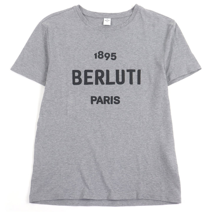 極美品□BERLUTI ベルルッティ ロゴパッチ クルーネック ショートスリーブ 半袖Ｔシャツ カットソー グレー XS イタリア製 正規品 メンズ