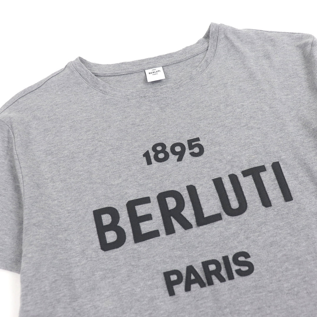 極美品□BERLUTI ベルルッティ ロゴパッチ クルーネック ショートスリーブ 半袖Ｔシャツ カットソー グレー XS イタリア製 正規品 メンズ
