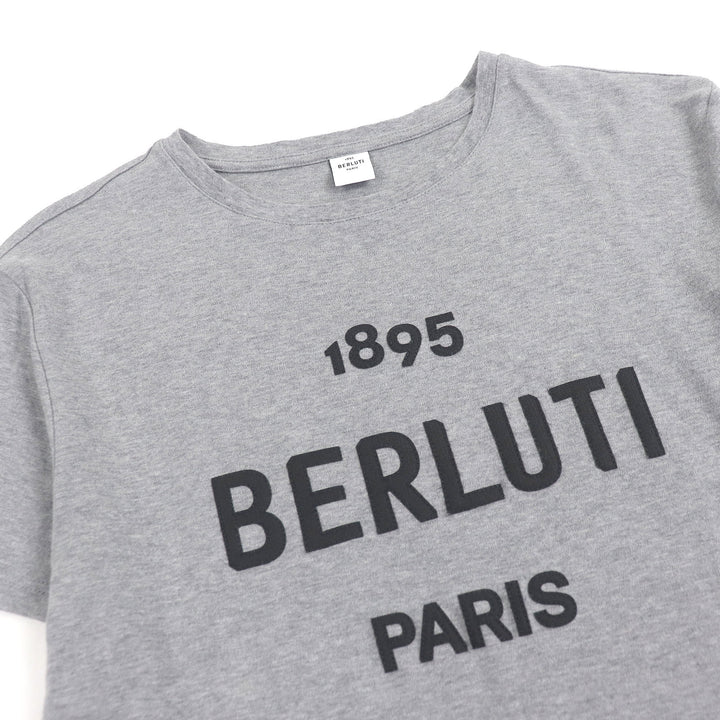極美品□BERLUTI ベルルッティ ロゴパッチ クルーネック ショートスリーブ 半袖Ｔシャツ カットソー グレー XS イタリア製 正規品 メンズ