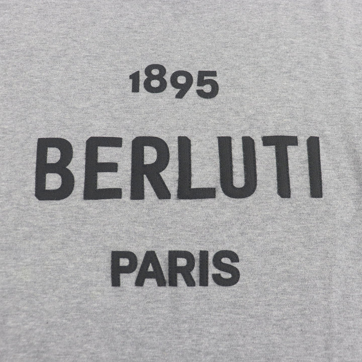 極美品□BERLUTI ベルルッティ ロゴパッチ クルーネック ショートスリーブ 半袖Ｔシャツ カットソー グレー XS イタリア製 正規品 メンズ