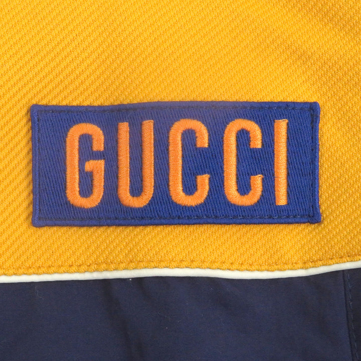 美品□GUCCI グッチ 673635 裏ボア GGロゴ総柄 2WAY テクニカルジャージー ベスト/ジャケット ネイビー イエロー M ハンガー付き 正規品