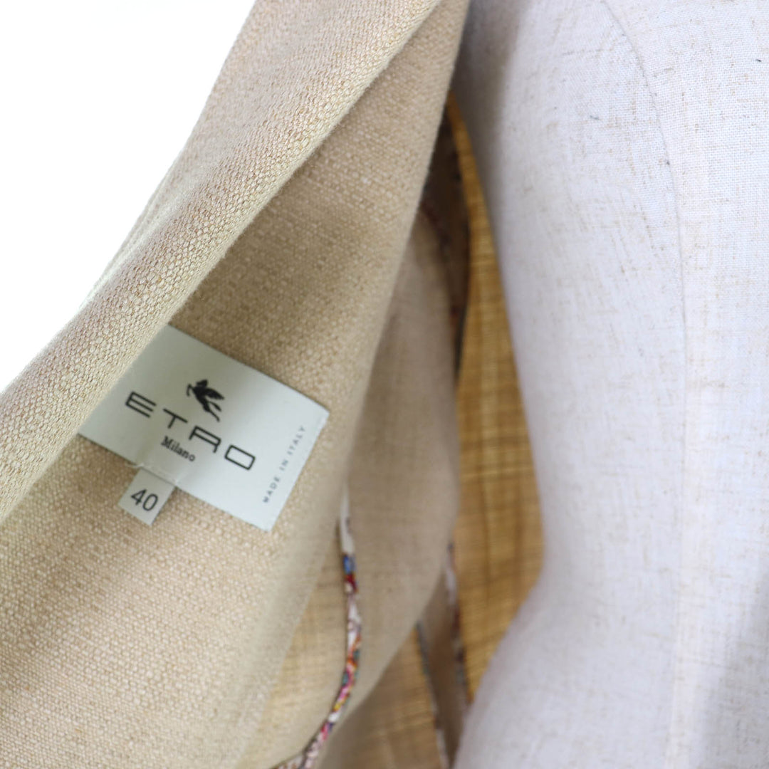 極美品☆ETRO エトロ 22AW リネン シルク ペガソボタン ロング丈 テーラードジャケット ベージュ 40 イタリア製 正規品 レディース