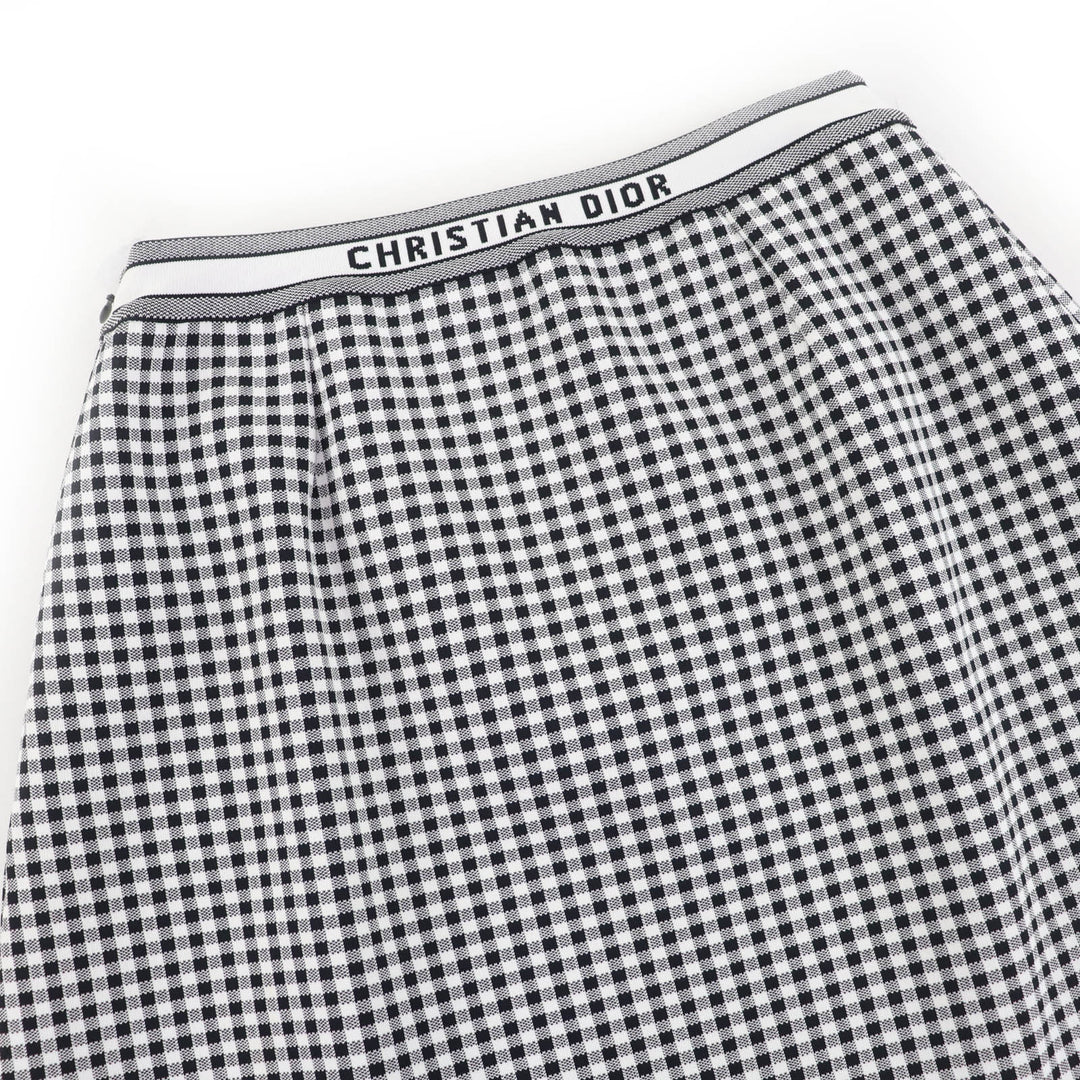極美品☆Christian Dior クリスチャンディオール 344J10AM532 Checkn Dior ギンガムチェック 台形スカート ブラック ホワイト 42 正規品