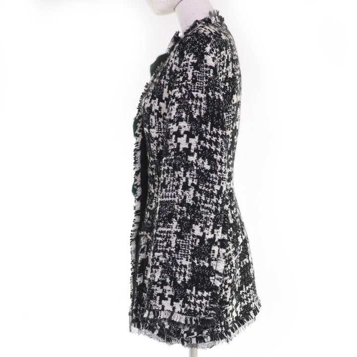 極美品☆DOLCE&amp;GABBANA ドルチェ＆ガッバーナ F28JNZ ビジュー付 ノーカラー ツイードコート ブラック系 38 伊製 正規品 レディース