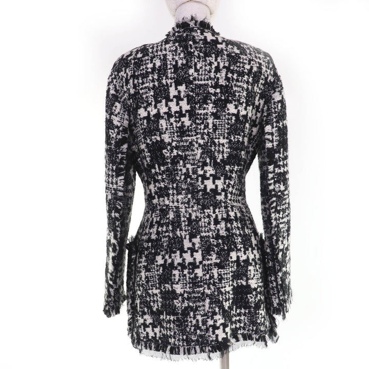 極美品☆DOLCE&amp;GABBANA ドルチェ＆ガッバーナ F28JNZ ビジュー付 ノーカラー ツイードコート ブラック系 38 伊製 正規品 レディース