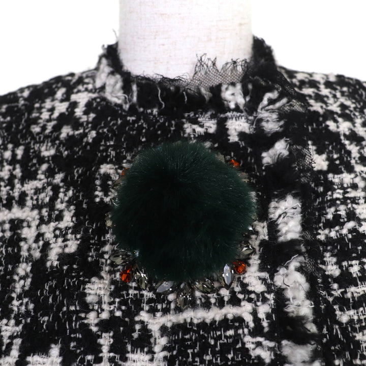 極美品☆DOLCE&amp;GABBANA ドルチェ＆ガッバーナ F28JNZ ビジュー付 ノーカラー ツイードコート ブラック系 38 伊製 正規品 レディース