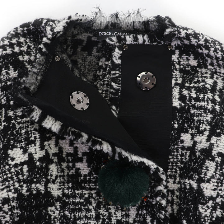 極美品☆DOLCE&amp;GABBANA ドルチェ＆ガッバーナ F28JNZ ビジュー付 ノーカラー ツイードコート ブラック系 38 伊製 正規品 レディース