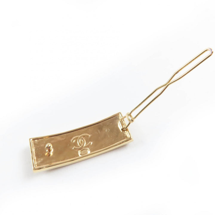 美品☆CHANEL シャネル A23S ABA781 レザー メタル ロゴデザイン ヘアクリップ バレッタ ヘアアクセサリー ブラック ゴールド 箱付 仏製