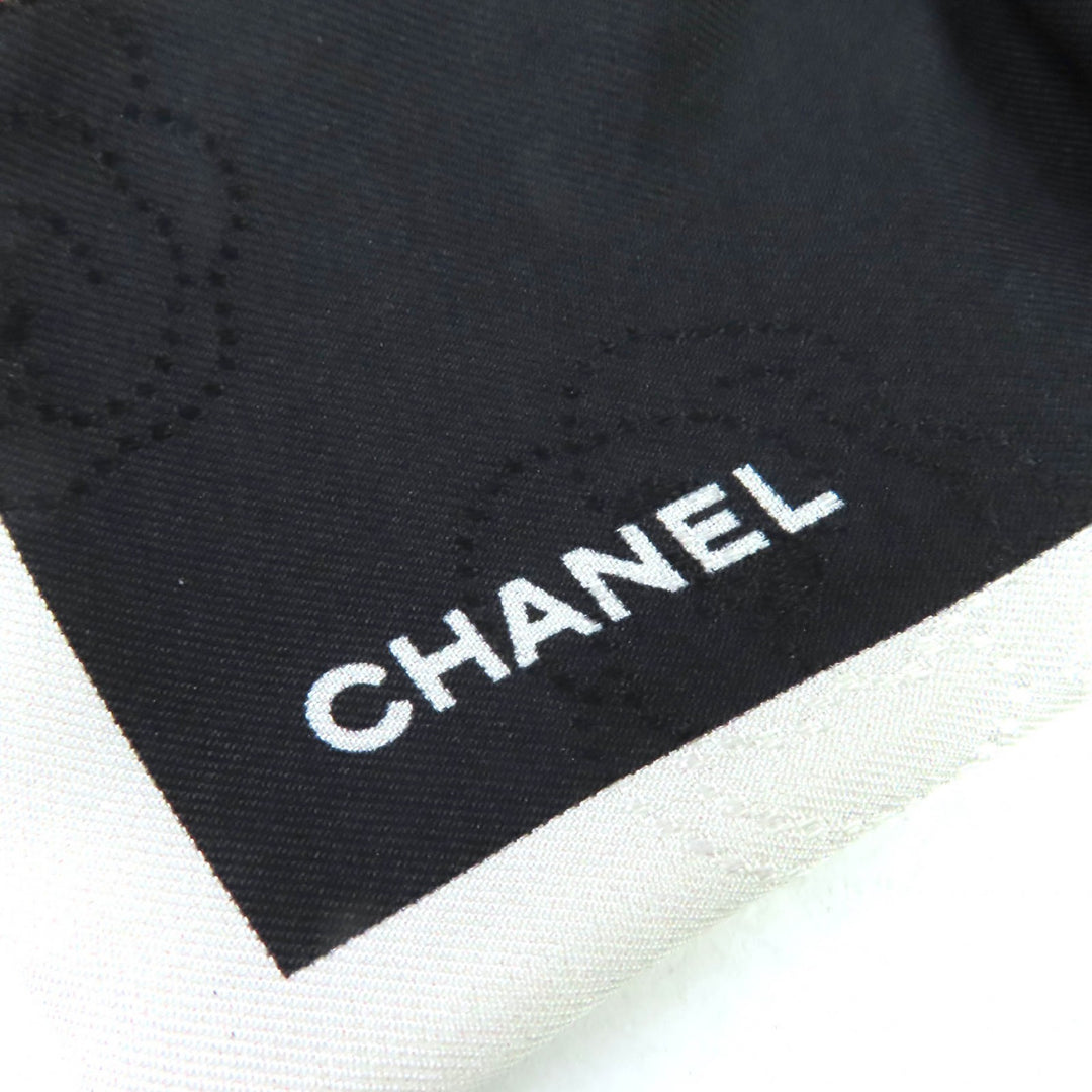 極美品◇CHANEL シャネル 23V シルク100％ カメリア リボンデザイン シュシュ ヘアアクセサリー ブラック ホワイト 箱付 伊製 レディース