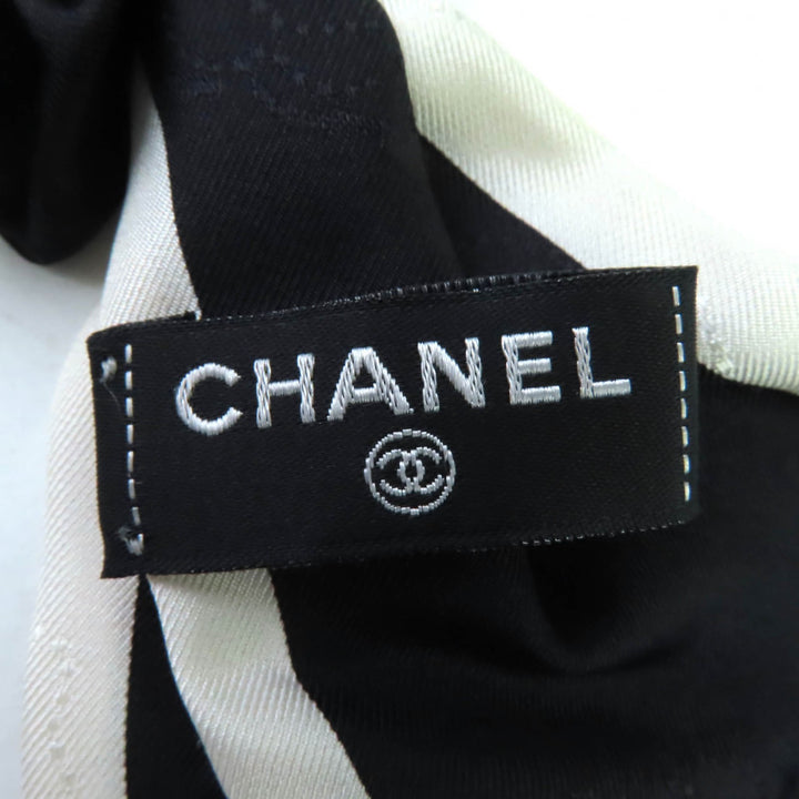 極美品◇CHANEL シャネル 23V シルク100％ カメリア リボンデザイン シュシュ ヘアアクセサリー ブラック ホワイト 箱付 伊製 レディース