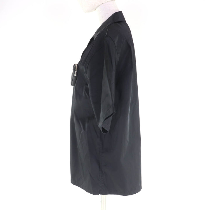 極美品★PRADA プラダ 24X702 Re-Nylon トライアングルロゴプレート ポーチ付 半袖シャツ ブラック 38 イタリア製 正規品 レディース