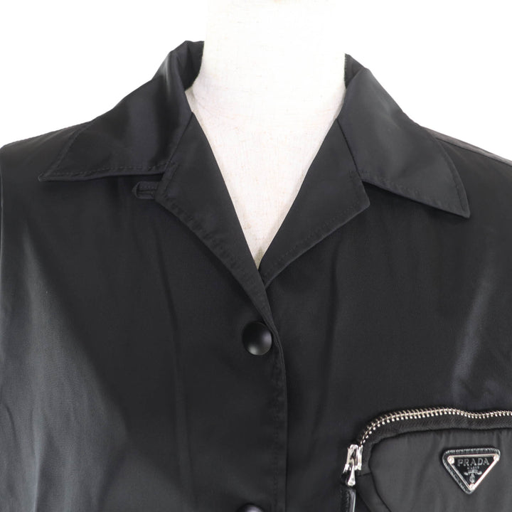 極美品★PRADA プラダ 24X702 Re-Nylon トライアングルロゴプレート ポーチ付 半袖シャツ ブラック 38 イタリア製 正規品 レディース