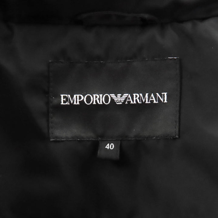 美品★EMPORIO ARMANI エンポリオ アルマーニ 6Z2B76 2NAGZ フェイクファー・フード・ロゴ金具付 スタッズ装飾 中綿コート 黒 40 正規品