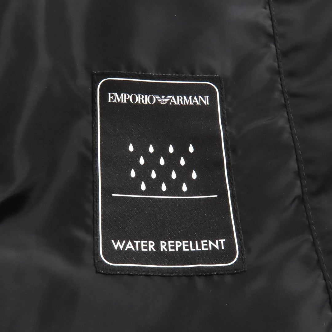 美品★EMPORIO ARMANI エンポリオ アルマーニ 6Z2B76 2NAGZ フェイクファー・フード・ロゴ金具付 スタッズ装飾 中綿コート 黒 40 正規品