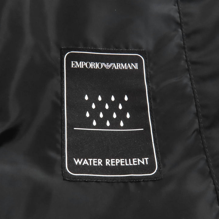 美品★EMPORIO ARMANI エンポリオ アルマーニ 6Z2B76 2NAGZ フェイクファー・フード・ロゴ金具付 スタッズ装飾 中綿コート 黒 40 正規品
