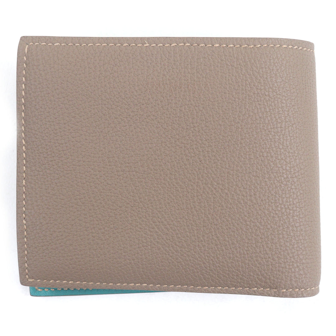 極美品□MAISON TAKUYA メゾンタクヤ T5 Wallet レザー コンパクトウォレット 二つ折り財布 ベージュ ターコイズブルー 箱・保存袋付き