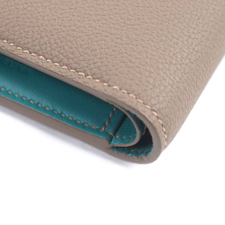 極美品□MAISON TAKUYA メゾンタクヤ T5 Wallet レザー コンパクトウォレット 二つ折り財布 ベージュ ターコイズブルー 箱・保存袋付き
