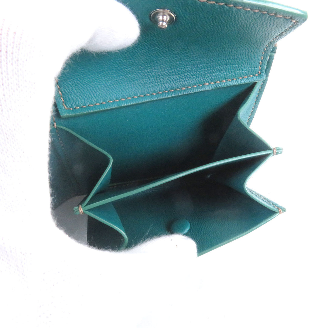 極美品□MAISON TAKUYA メゾンタクヤ T5 Wallet レザー コンパクトウォレット 二つ折り財布 ベージュ ターコイズブルー 箱・保存袋付き