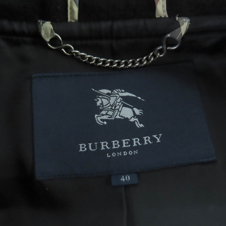 美品☆BURBERRY LONDON バーバリーロンドン ウール 水牛トグル フード付 ダッフルコート ブラック 40 正規品 レディース