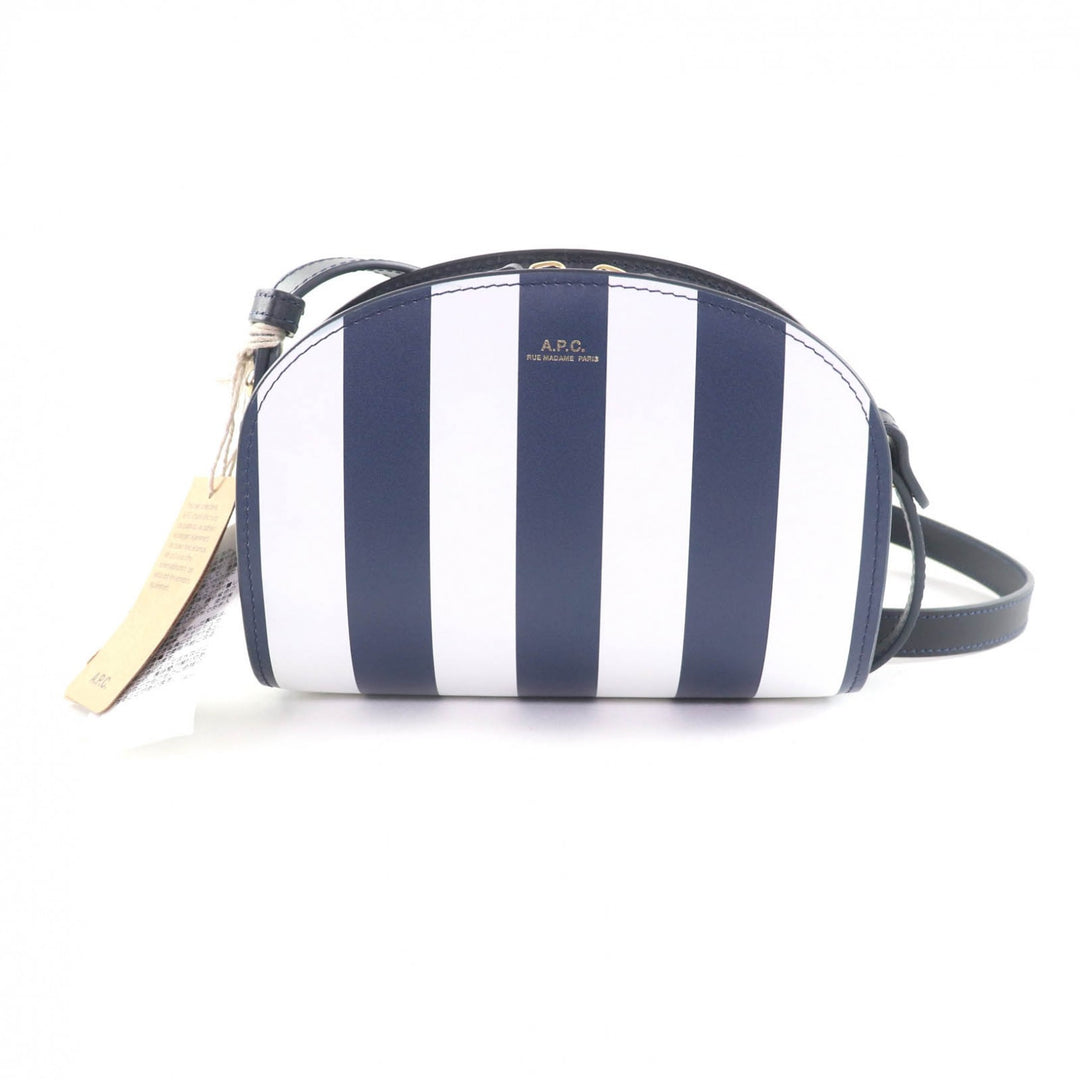 未使用品★A.P.C. アーペーセー PXBSZ-F61392 sac deml mini ストライププリント ハーフムーン レザー ショルダーバッグ 紺 白 保存袋付