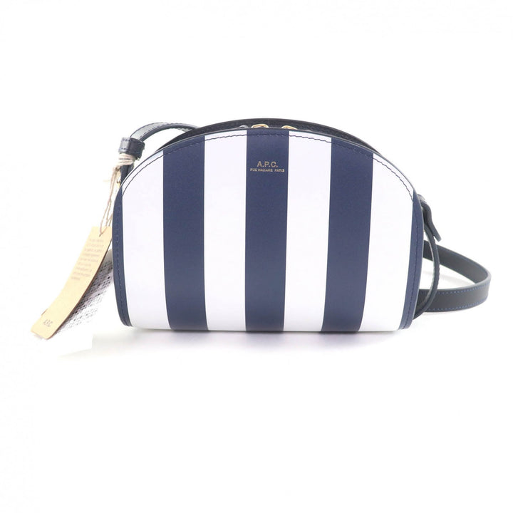 未使用品★A.P.C. アーペーセー PXBSZ-F61392 sac deml mini ストライププリント ハーフムーン レザー ショルダーバッグ 紺 白 保存袋付