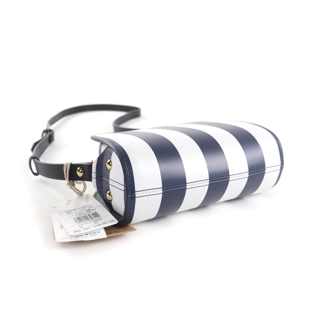 未使用品★A.P.C. アーペーセー PXBSZ-F61392 sac deml mini ストライププリント ハーフムーン レザー ショルダーバッグ 紺 白 保存袋付