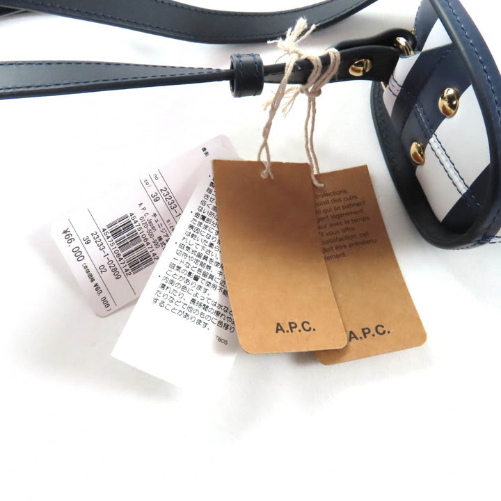 未使用品★A.P.C. アーペーセー PXBSZ-F61392 sac deml mini ストライププリント ハーフムーン レザー ショルダーバッグ 紺 白 保存袋付