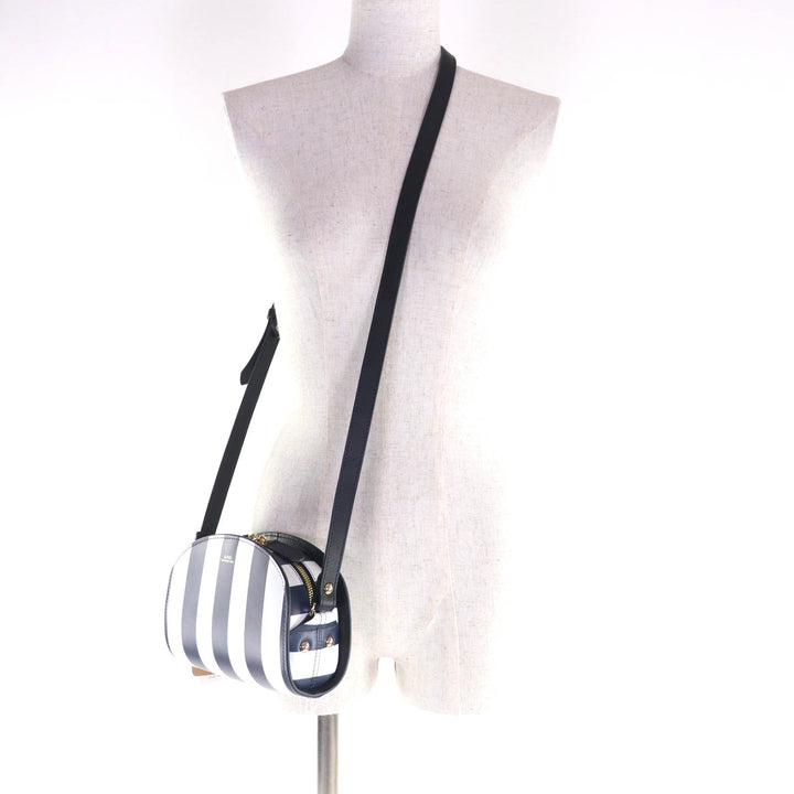 未使用品★A.P.C. アーペーセー PXBSZ-F61392 sac deml mini ストライププリント ハーフムーン レザー ショルダーバッグ 紺 白 保存袋付