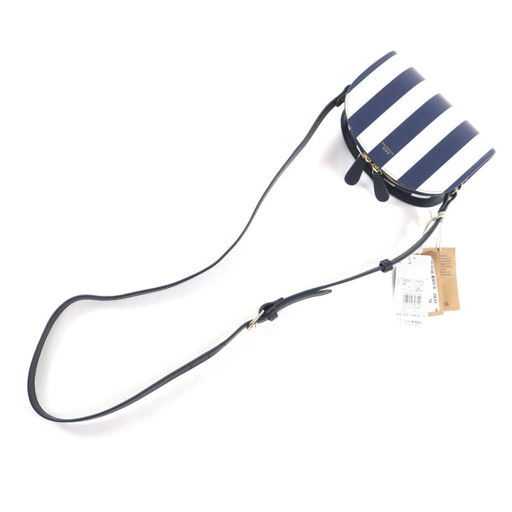 未使用品★A.P.C. アーペーセー PXBSZ-F61392 sac deml mini ストライププリント ハーフムーン レザー ショルダーバッグ 紺 白 保存袋付