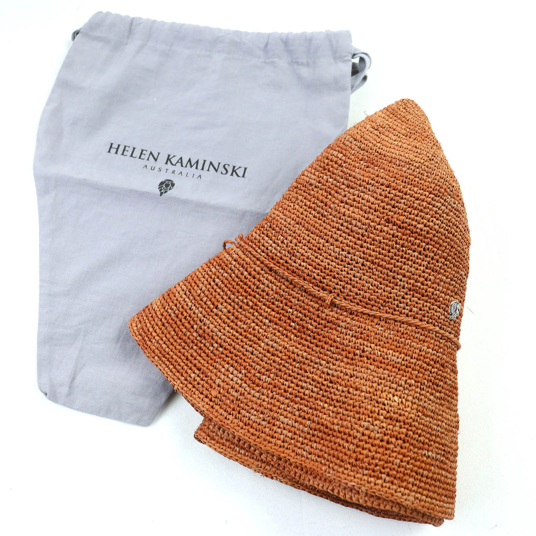 極美品△HELEN KAMINSKI ヘレンカミンスキー Villa 9 ラフィア100％ ミディアムブリム クローシュハット ストローハット 折りたたみ