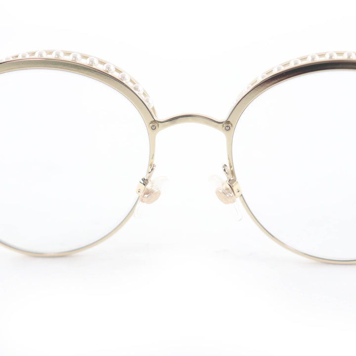 極美品☆CHANEL シャネル 4247 ココマーク フェイクパール サングラス 伊達メガネ 眼鏡 アイウェア ゴールド 52□19 135 レディース