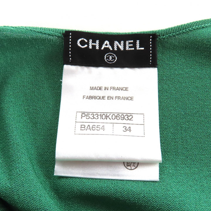 美品★CHANEL シャネル P53310 デカココマーク クルーネック 半袖 トップス グリーン 34 フランス製 正規品 レディース