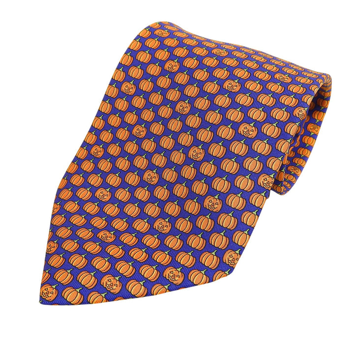 未使用品▲HERMES エルメス シルク100％ アミラルシトルイユ パンプキン柄 ネクタイ 箱付き フランス製 メンズ