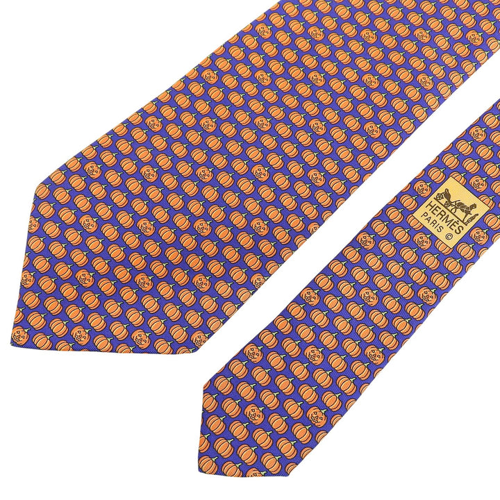 未使用品▲HERMES エルメス シルク100％ アミラルシトルイユ パンプキン柄 ネクタイ 箱付き フランス製 メンズ