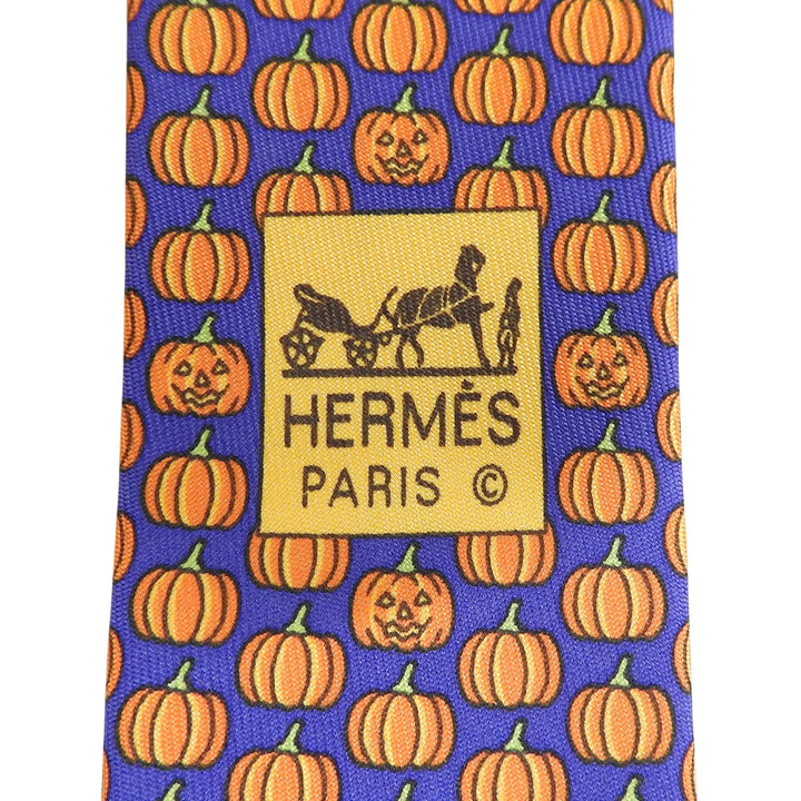 未使用品▲HERMES エルメス シルク100％ アミラルシトルイユ パンプキン柄 ネクタイ 箱付き フランス製 メンズ