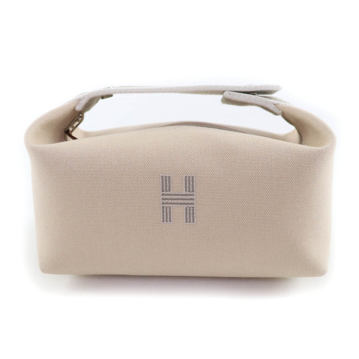 未使用品★HERMES エルメス ブリッド・ア・ブラック PM コットン100％ シルバー金具 H刺繍入り セリエボタン バス用ポーチ ベージュ