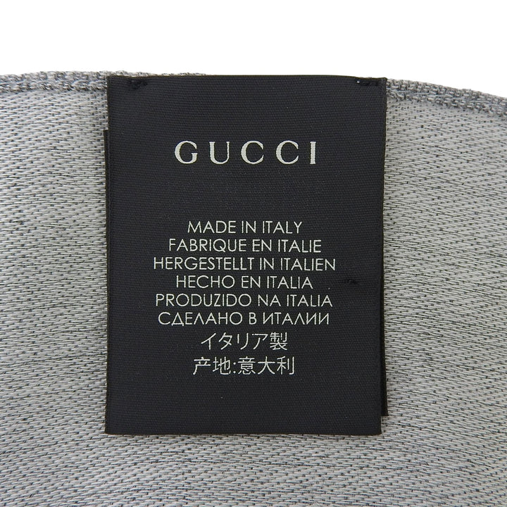 極美品▲GUCCI グッチ ウール シルク混 GG柄 フリンジ付き ストール ショール グレー 45×180cm イタリア製 正規品 レディース