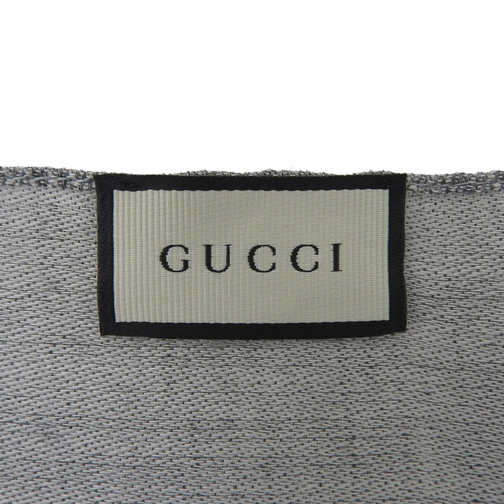 極美品▲GUCCI グッチ ウール シルク混 GG柄 フリンジ付き ストール ショール グレー 45×180cm イタリア製 正規品 レディース