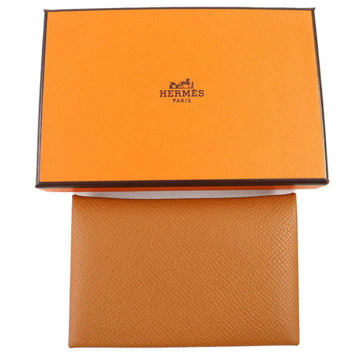 未使用品△HERMES エルメス カルヴィ ヴォーエプソン ゴールド シルバー金具 名刺入れ カードケース W刻印 箱付き フランス製 レディース