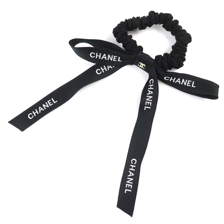 極美品△CHANEL シャネル 24B ココマーク ロゴリボン シュシュ ヘアゴム ヘアアクセサリー ブラック ホワイト 箱付き 仏製 レディース