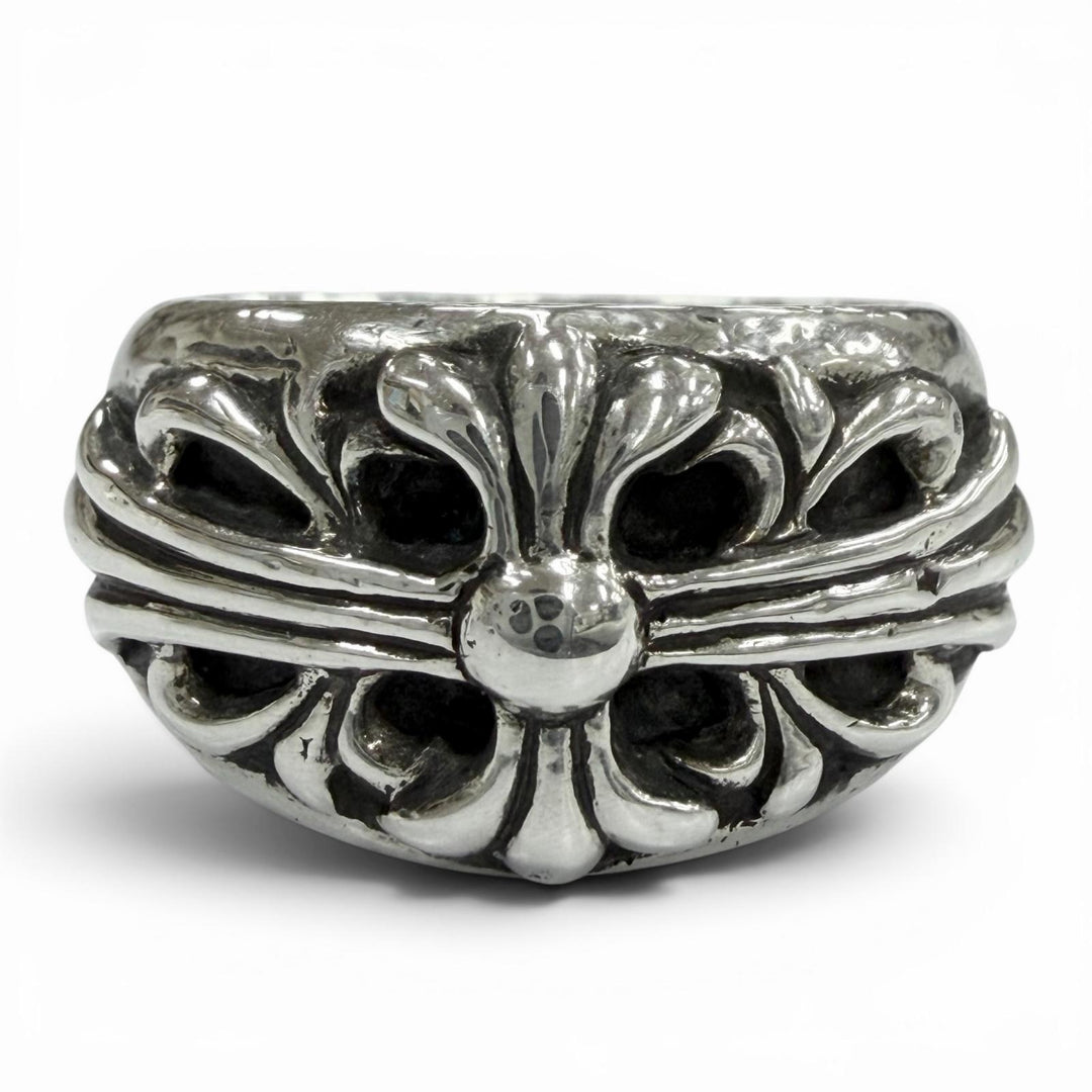 美品▼CHROME HEARTS クロムハーツ フローラルクロス 925 リング 指輪 シルバー JP22号 重量18.5g メンズ アクセサリー