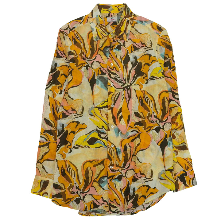 未使用品▲ETRO エトロ 23SS リネン100％ 総柄 ロゴ入りボタン ロングスリーブ 長袖シャツ オレンジ マルチ 41 イタリア製 正規品 メンズ