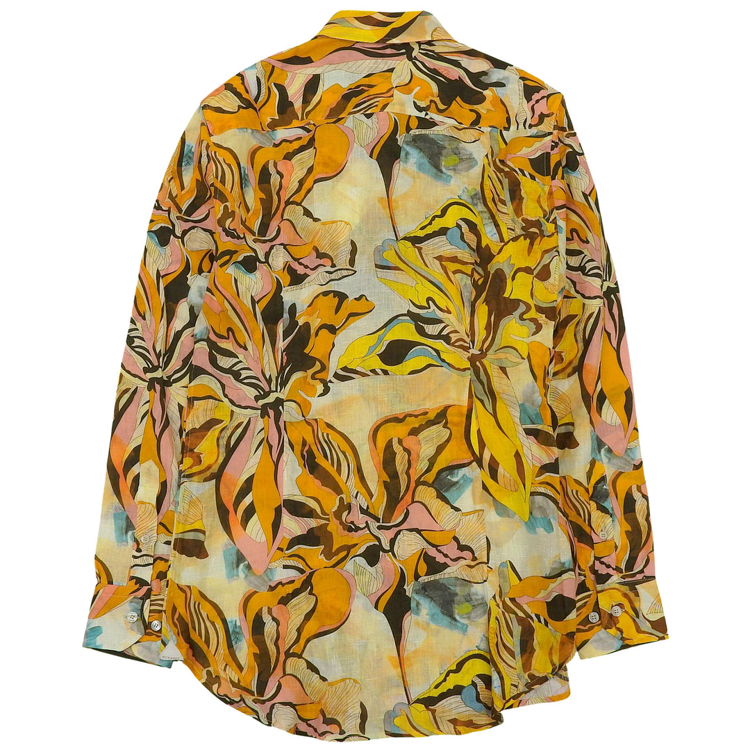 未使用品▲ETRO エトロ 23SS リネン100％ 総柄 ロゴ入りボタン ロングスリーブ 長袖シャツ オレンジ マルチ 41 イタリア製 正規品 メンズ