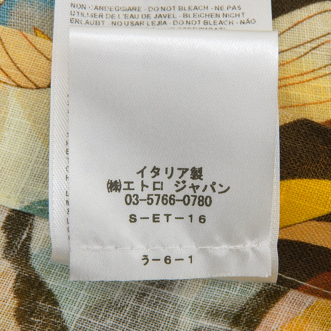 未使用品▲ETRO エトロ 23SS リネン100％ 総柄 ロゴ入りボタン ロングスリーブ 長袖シャツ オレンジ マルチ 41 イタリア製 正規品 メンズ