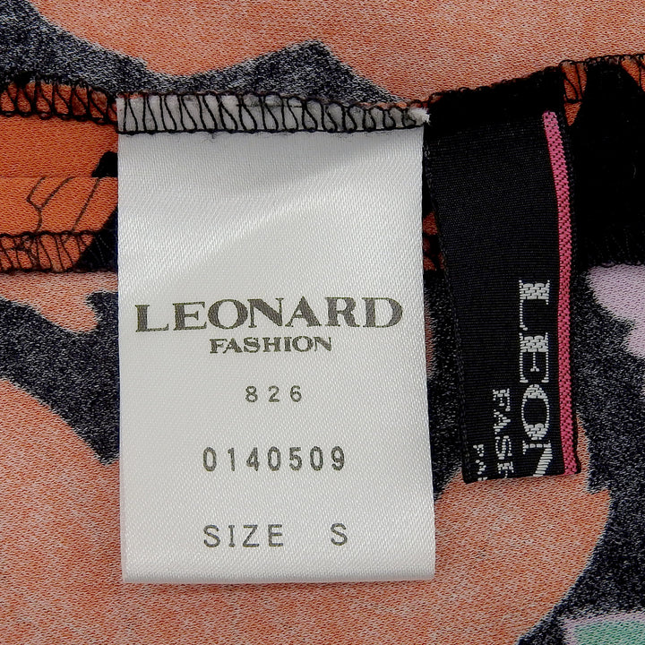美品▲LEONARD レオナール 花柄プリント リボン付き Vネック ショートスリーブ カンカン ワンピース マルチ S 日本製 正規品 レディース