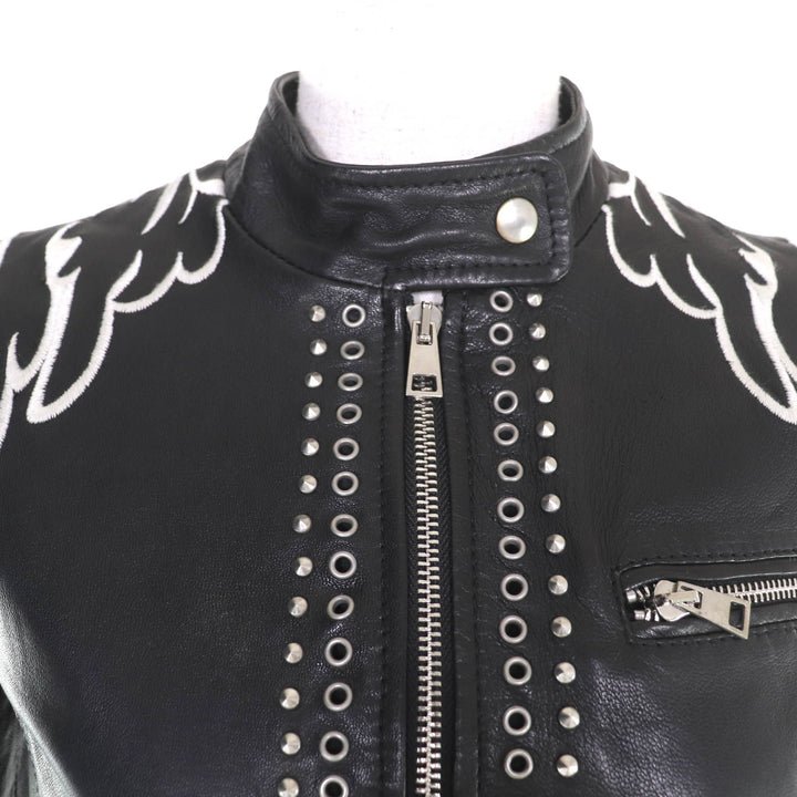 極美品★RED VALENTINO レッドヴァレンティノ SR3NA014I4BN フリンジデザイン ZIP UP レザー ライダースジャケット ブラック 40 正規品