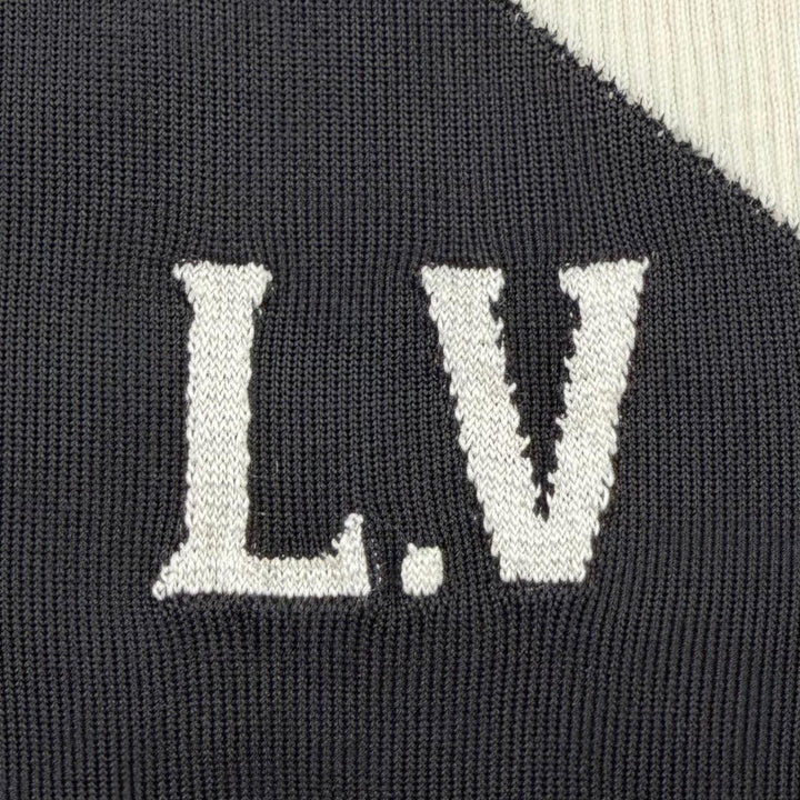 美品☆LOUIS VUITTON ルイヴィトン ウール シルク LVロゴ 長袖 ニット ネイビー ブラック ホワイト XS イタリア製 正規品 レディース